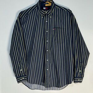 Men’s TOMMY HILFIGER Long Sleeve Button Down blue striped Shirt Size XL